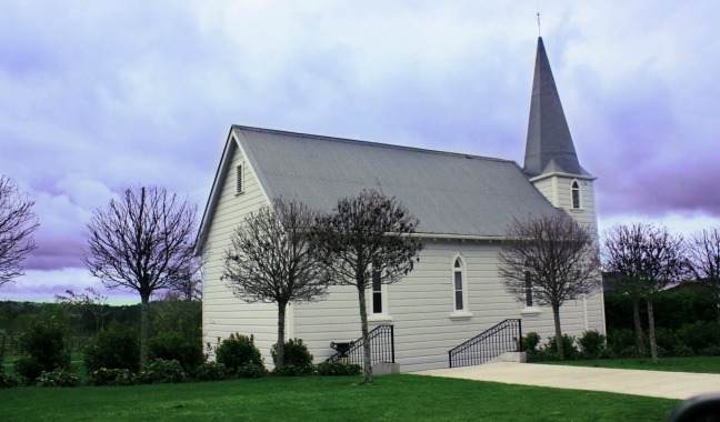 White church grey roof